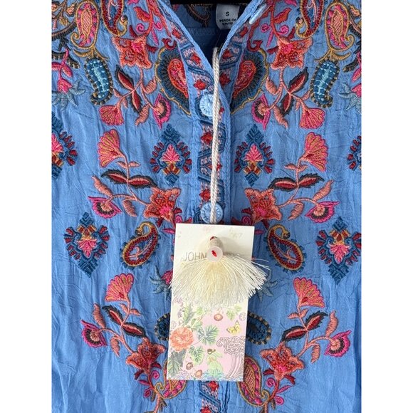 Johnny Was Alba Embroidered Blue Blouse Size S NEW - Picture 6 of 7